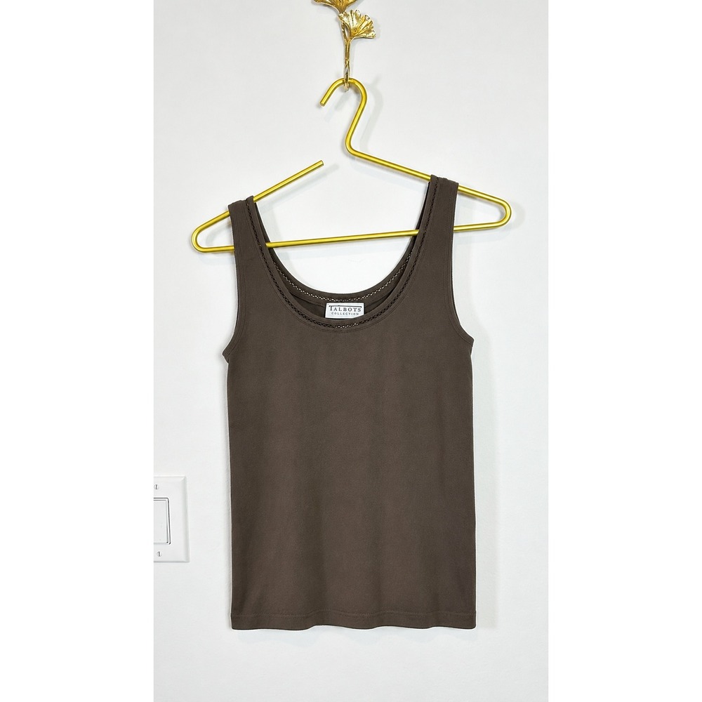 TALBOTS COLLECTION Vintage Brown Scoop Neck Tank Top Ladder Trim Small